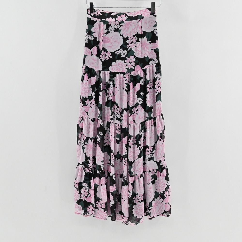 Sugarlips Floral Tiered Maxi Skirt Womens Size XS Black Pink Romantic Whimsigoth